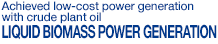 Achieved low-cost power generation with crude plant oil LIQUID BIOMASS POWER GENERATION